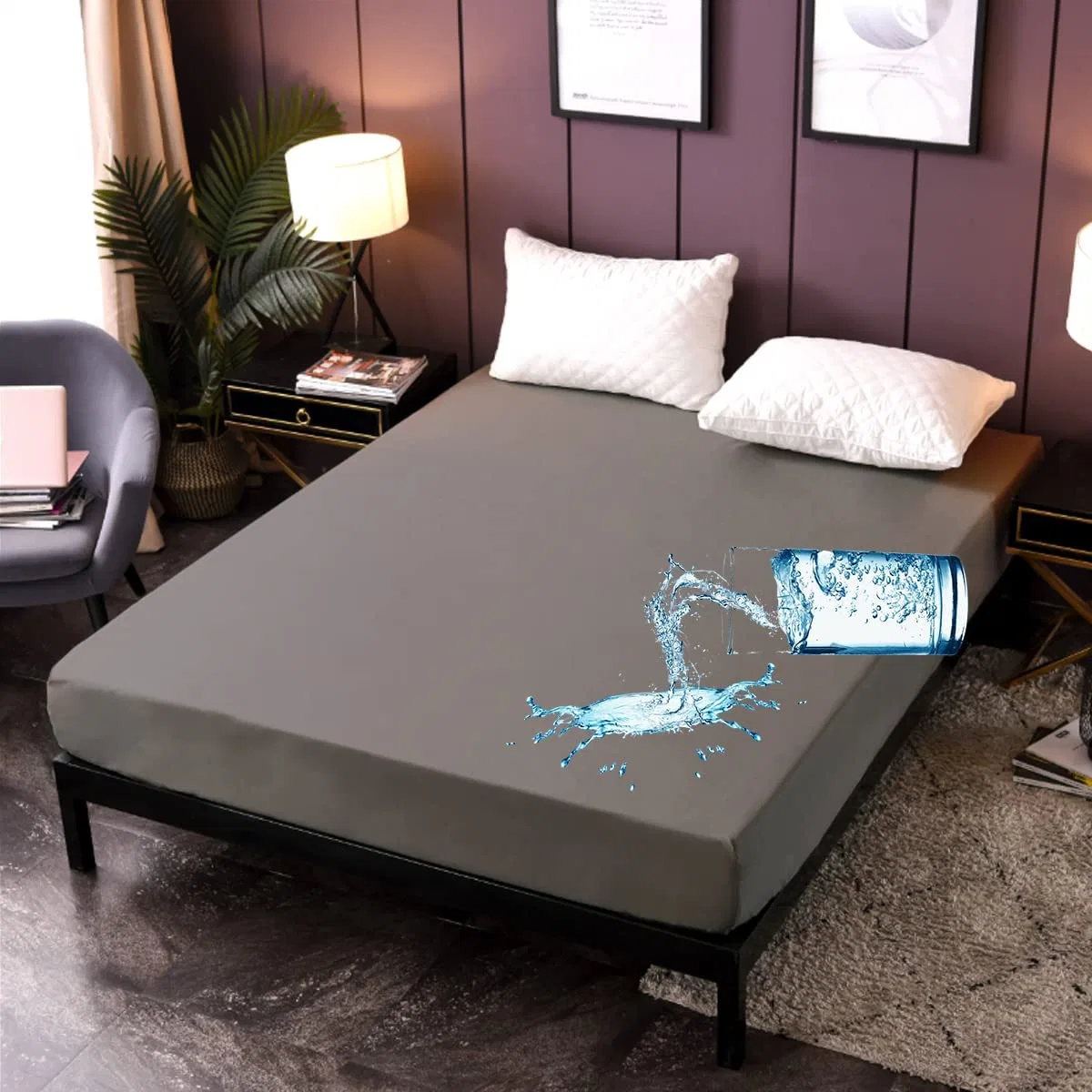 Cama de matrimonio grande impermeable cubierta de microfibra