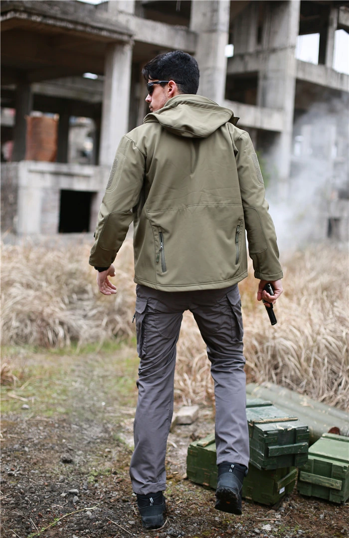 Green Hoodie estilo militar uniforme impermeable estilo militar Caza Softshell Chaqueta