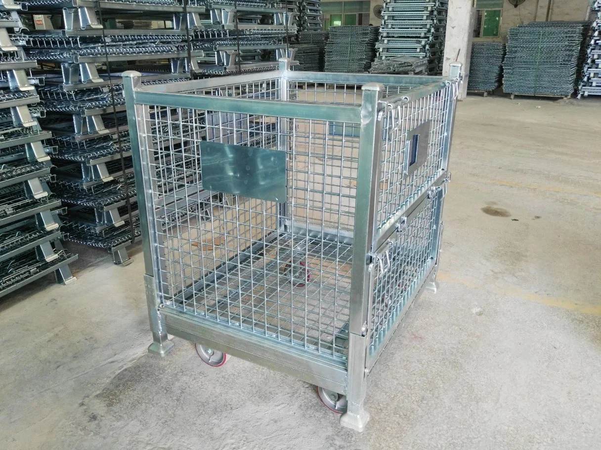 Heavy Duty Galvanized Mesh Pallet Container Cage with Wheels