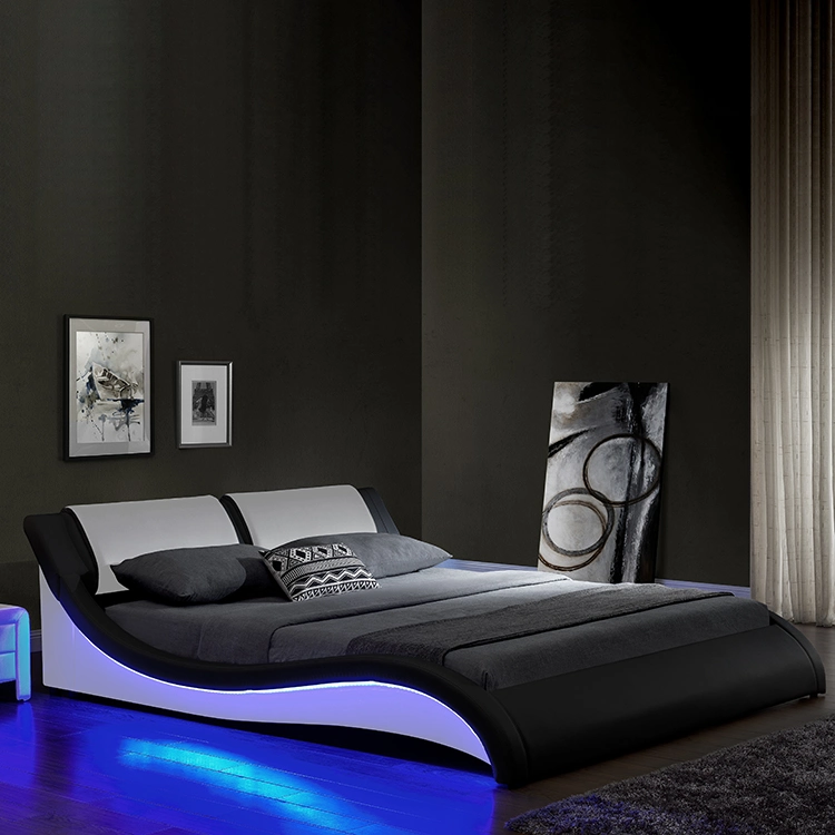 Willsoon 1178-1 Modern Design LED Bed Double/King Size Bed with S-Shape Upholstered Beds