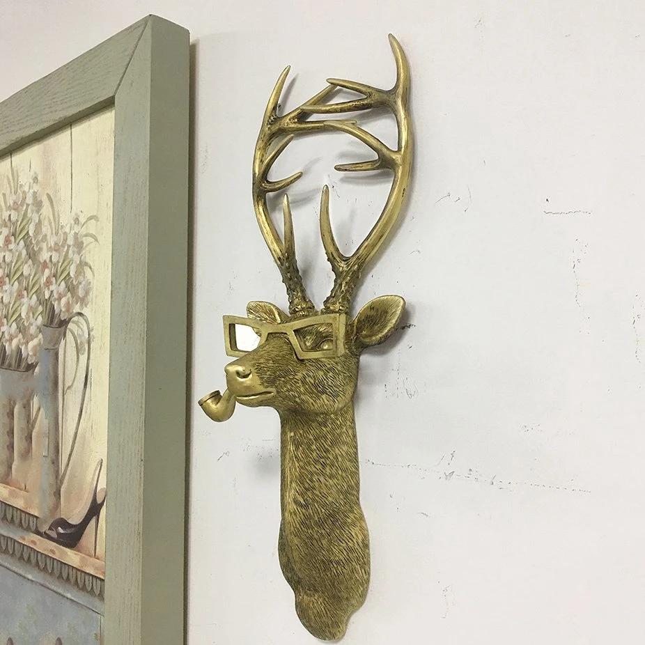 Promotional Gifts Crafts Resin Brass Retro Bronze Deer Hare Fox Sculpture Wall Mount for Home Decor