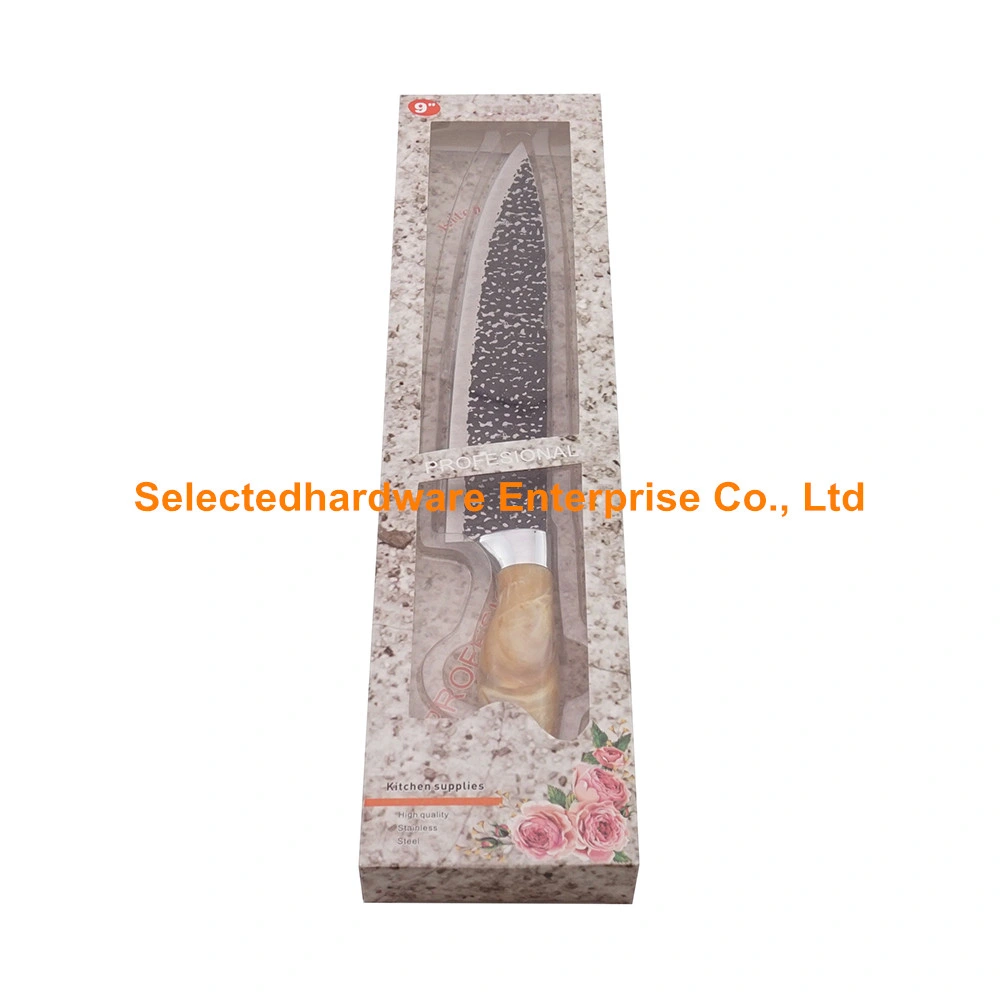 9 Inch PP Handle Spray Paint Chef Knife Embossed Blade