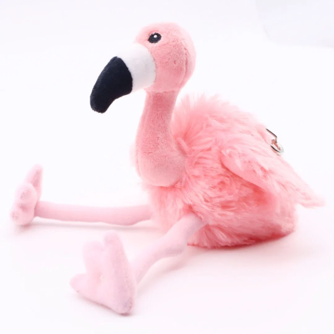 Comercio al por mayor de animales reales Peluches Mochila rosa flamenco Clip aves Llavero Llavero de peluche suave de 12 cm Bolsa Llavero