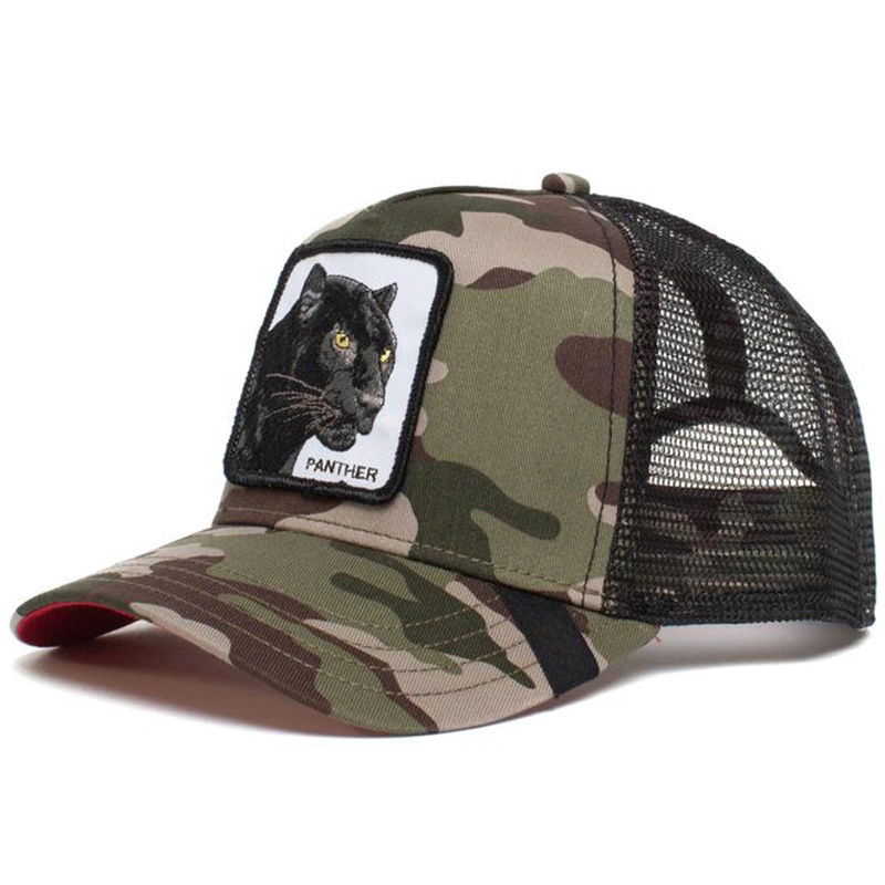 5 Panel de animales de béisbol gorra Cartoon protector solar malla bordado Trucker Sombrero Lobo Panther negro