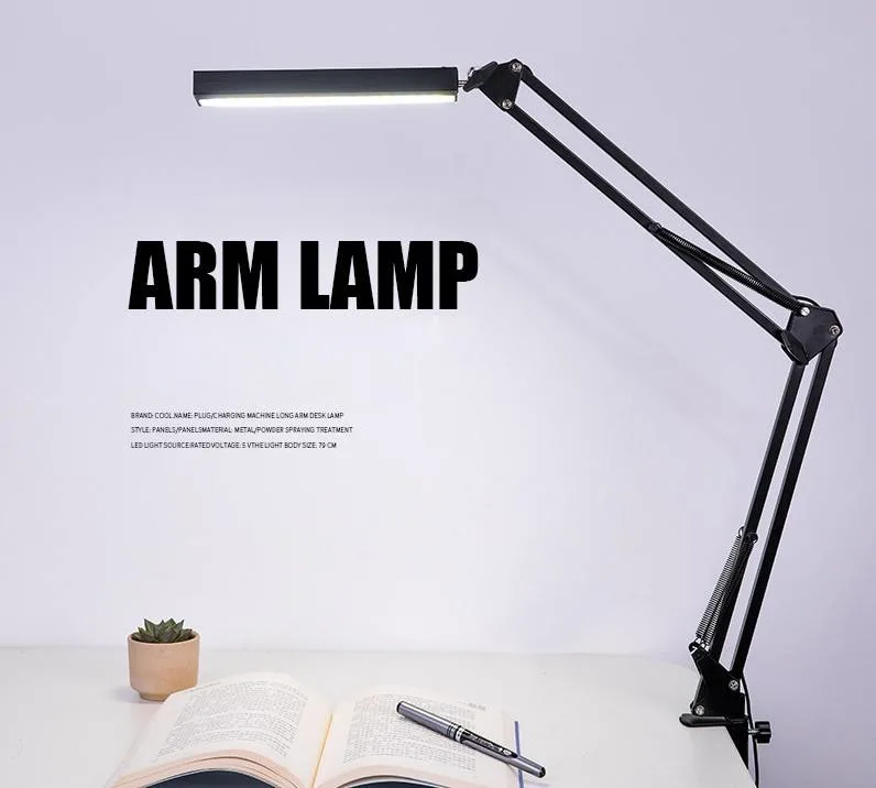 Rechargeable LED Dimmable Reading Light Swing Arm USB Clip-on Table Lamp