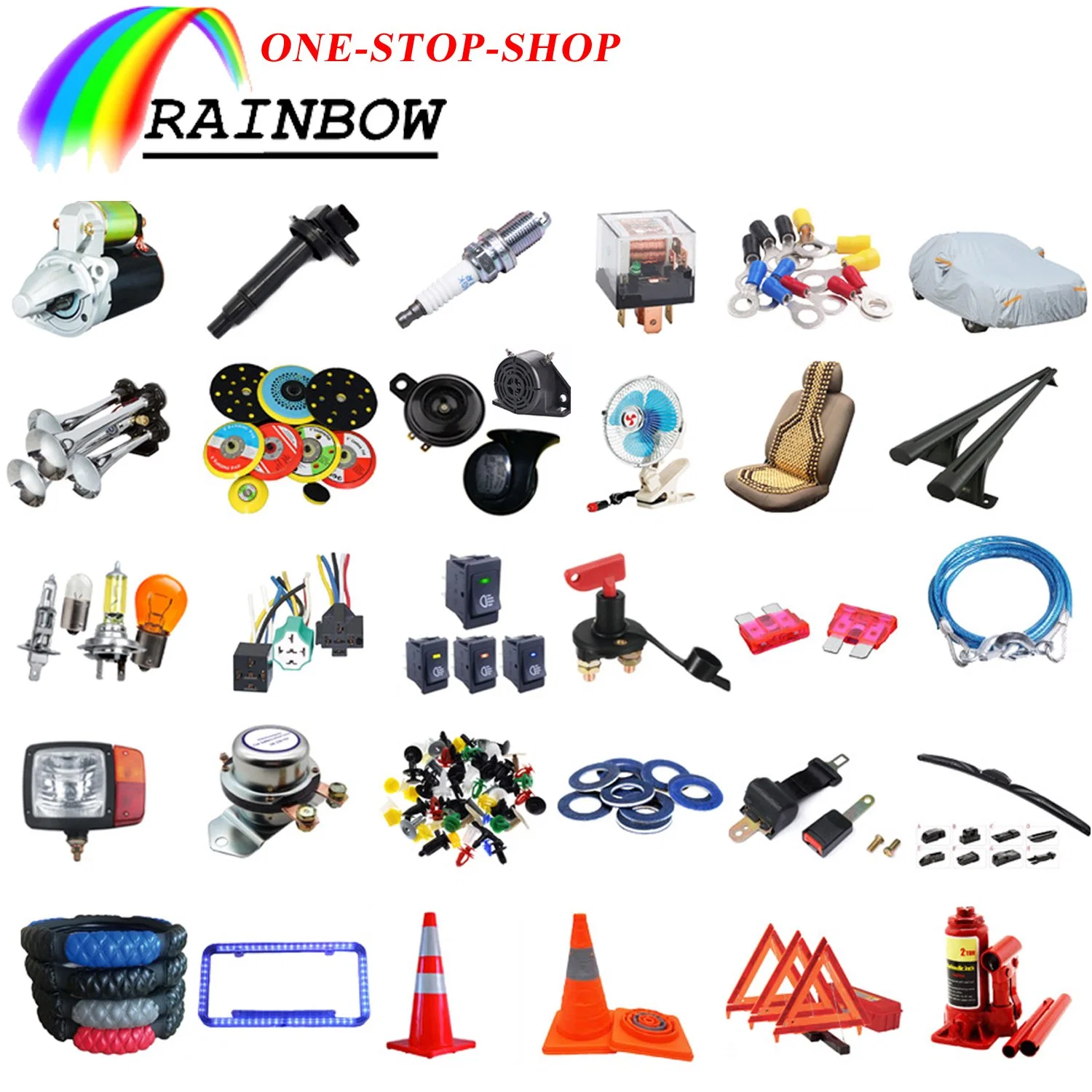 Factory Price Auto Car Part Horn/Relay/Spark Plug/Starter/Lamp/Bulb/Switch/Sanding Pad/Fan/Tow Rope/Traffic Cone/Cover/Safety Belt/Wiper/License Frame/Roof Rack