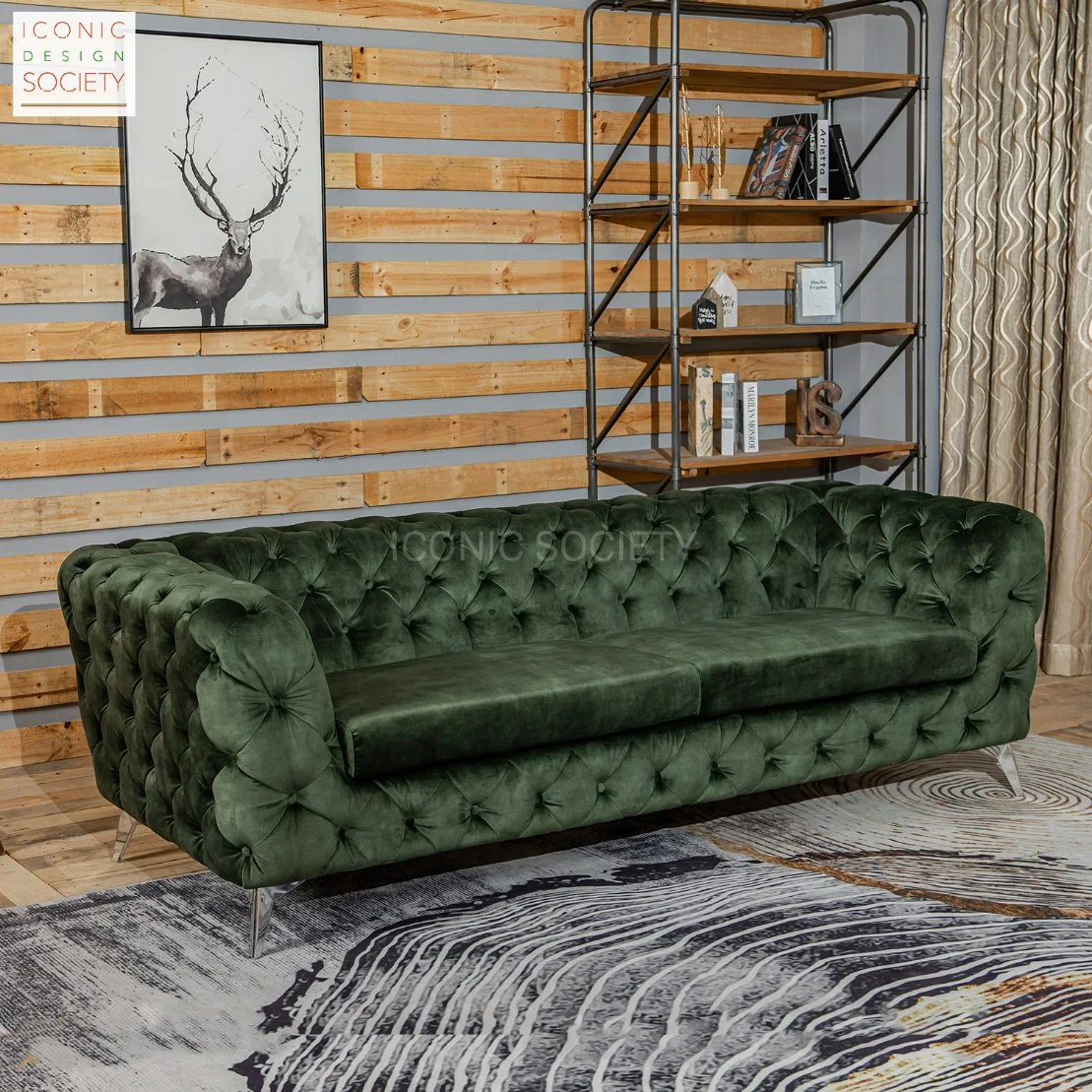 Muebles modernos de salón Hotel Luxury Leisure Button Tufted Chesterfield Sofá Velvet tela Sofá conjunto Muebles