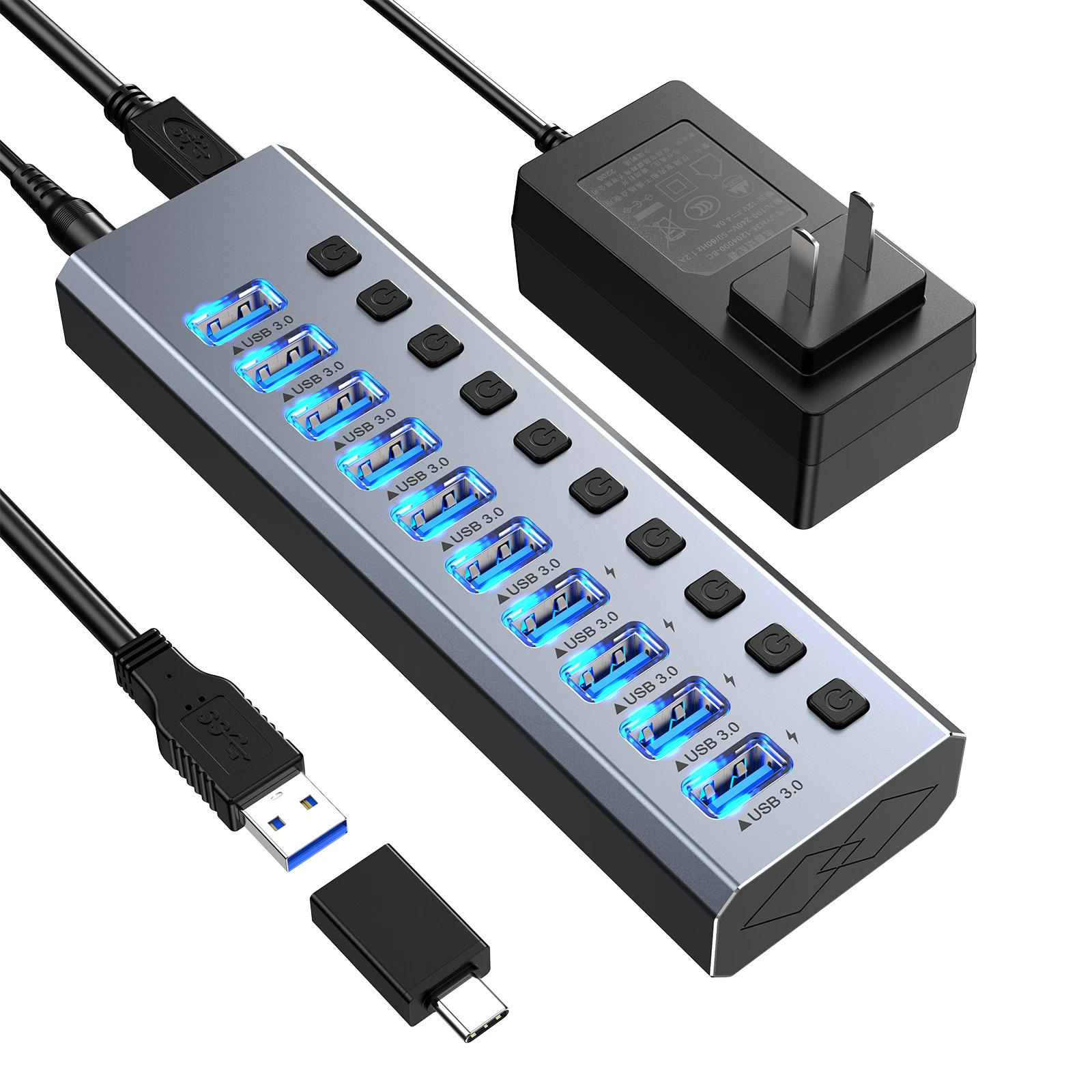 USB3.0 Docking Hub Multifunctional 10 in 1 Splitter Independent Switch Large Current