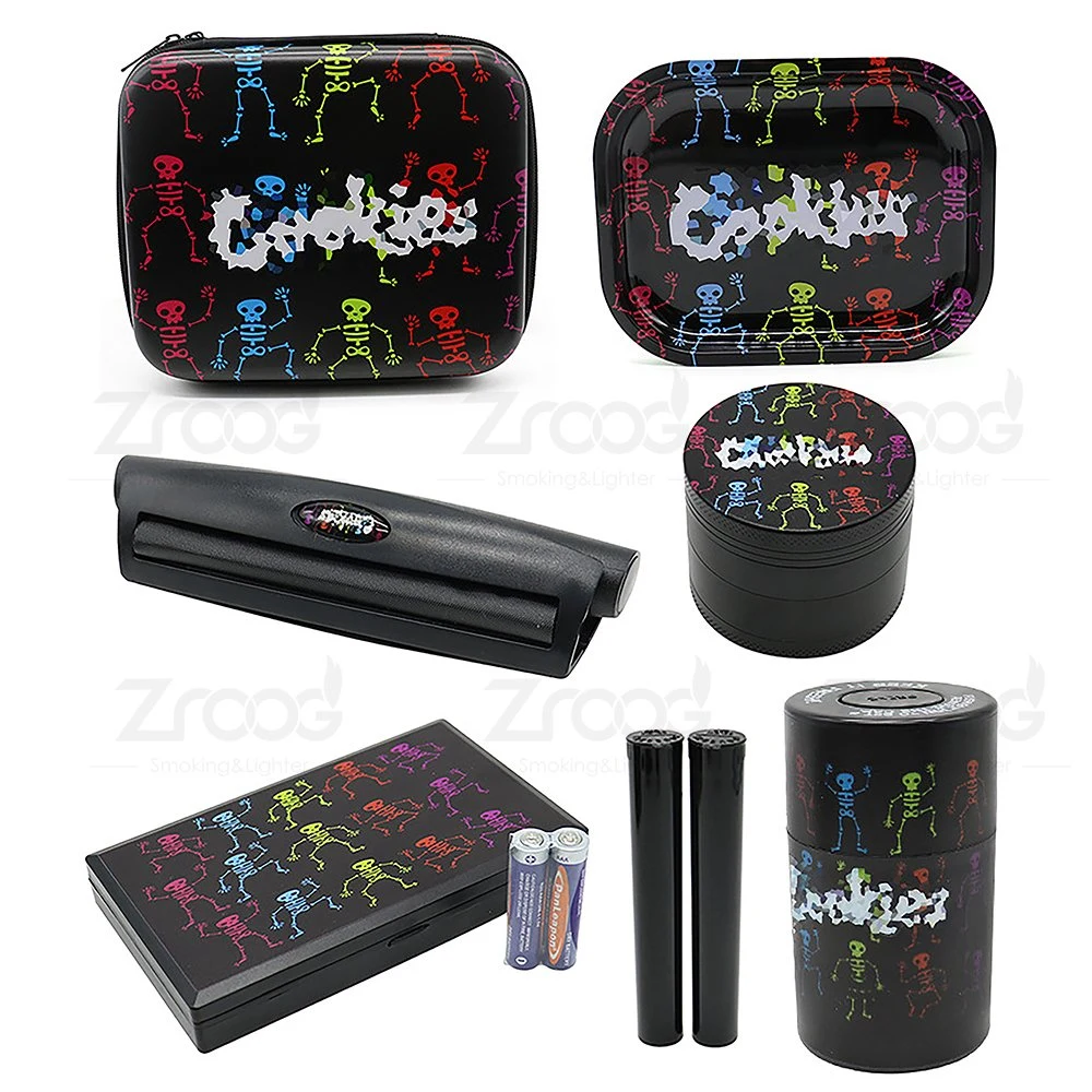 Multi-Designs 6 in 1 Rauchen Kit mit Custom Logo Kraut Mahlwerk Jar Rolling Tray Scale Roller Machine alles in einem Setzen