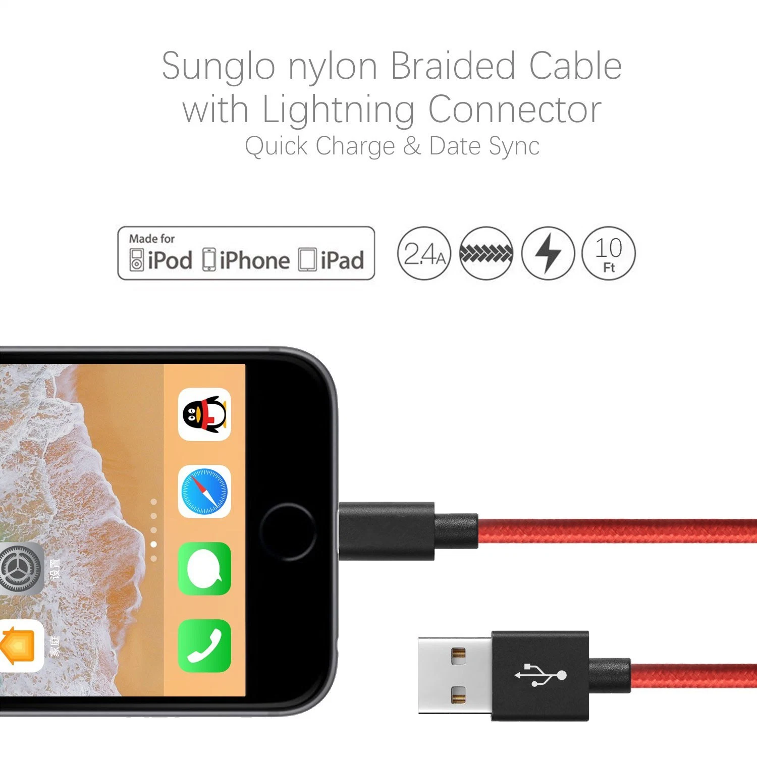 High quality/High cost performance  Best Selling 3A Fast Charging Nylon Braiding iPhone Accessories