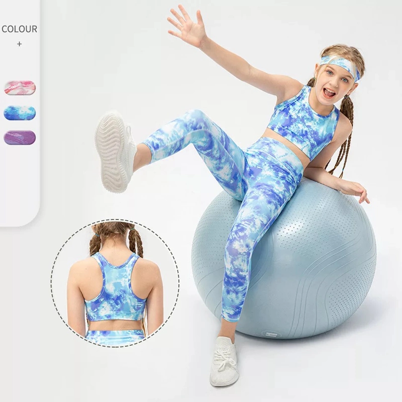 Personaliza tu propio diseño Activewear para niños Chicas, 2 PCS Cute Colorful Athletic Dance Yoga trajes Camiseta de tirantes + Leggings deportivos conjunto para gimnasia ejercicio
