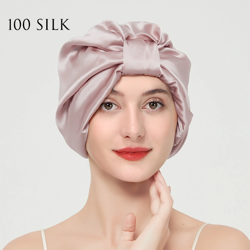 Casquette de sommeil soie 100% 22momme Mulberry soie des deux côtés Pour femmes, bonnet de nuit en soie avec élastique Sur la tête