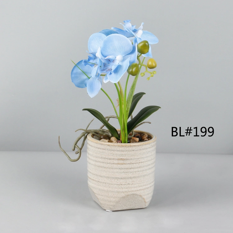 Modern Home Decoration Orchid Flower Artificial Fabric Blue Orchid Small Flower Bonsai