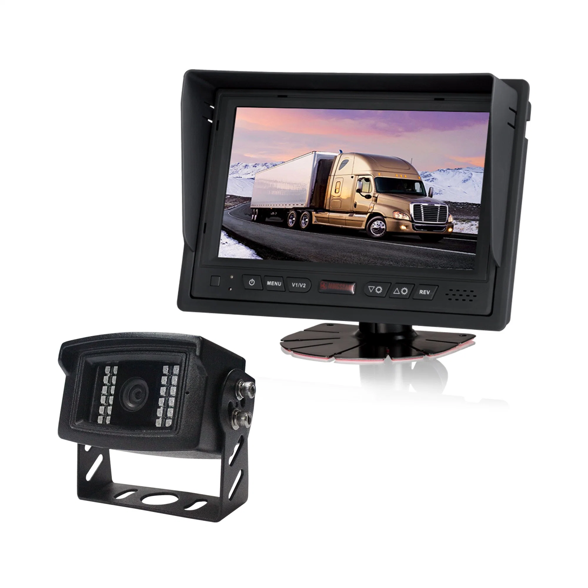 Rear View System with 7" Quad TFT LCD Monitor and Four Waterproof Backup Cameras