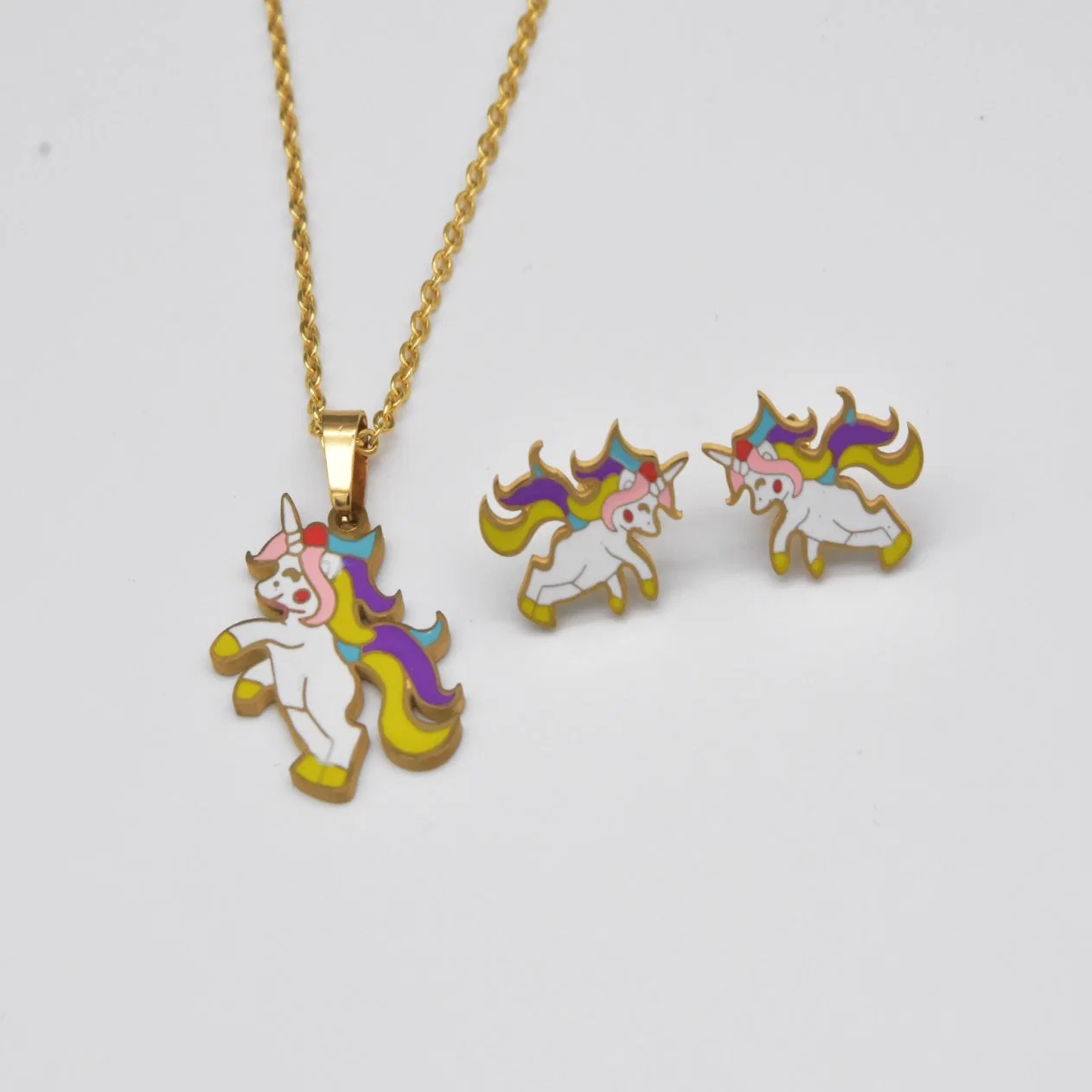 Wholesale/Supplier New Fashion Gold Plated Unicorns Pendant Necklace Earring Jewelry Set for Girls