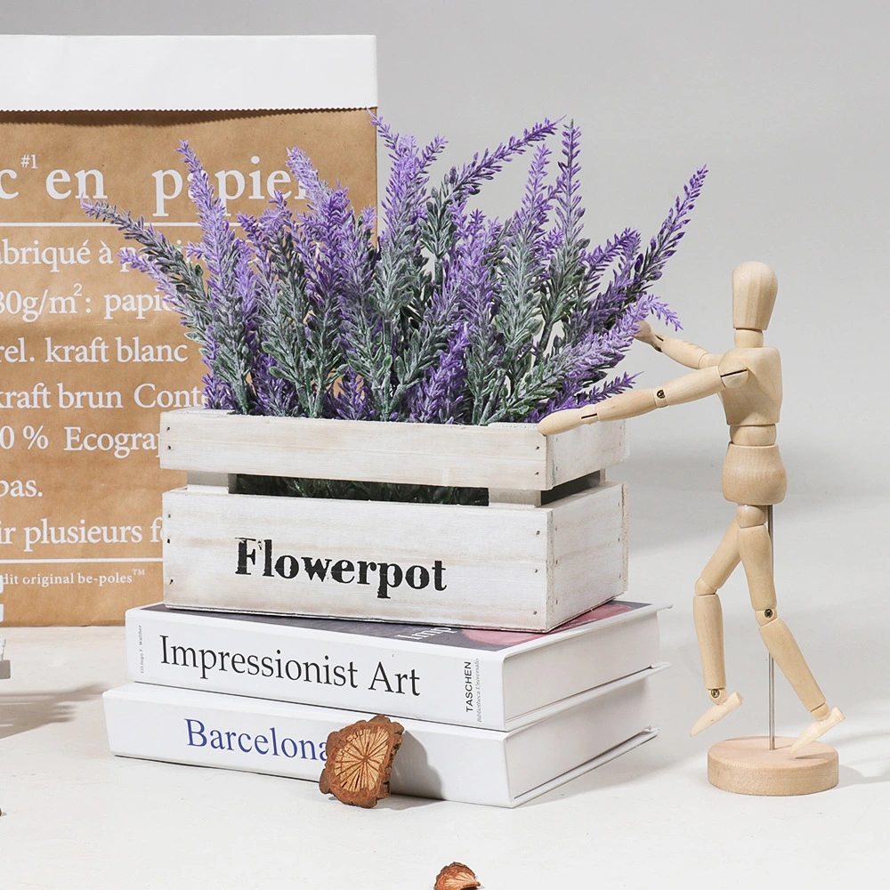 Artificial Lavender Flower with Wooden Pot Purple Lavender for Desktop Decoration