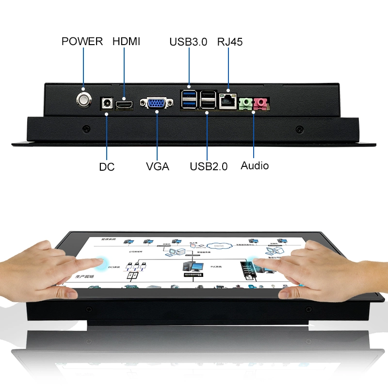 12''' x86 tout-en-un J1900 écran tactile capacitif Ordinateur PC à écran plat avec boîtier en aluminium intégré Pure Flat