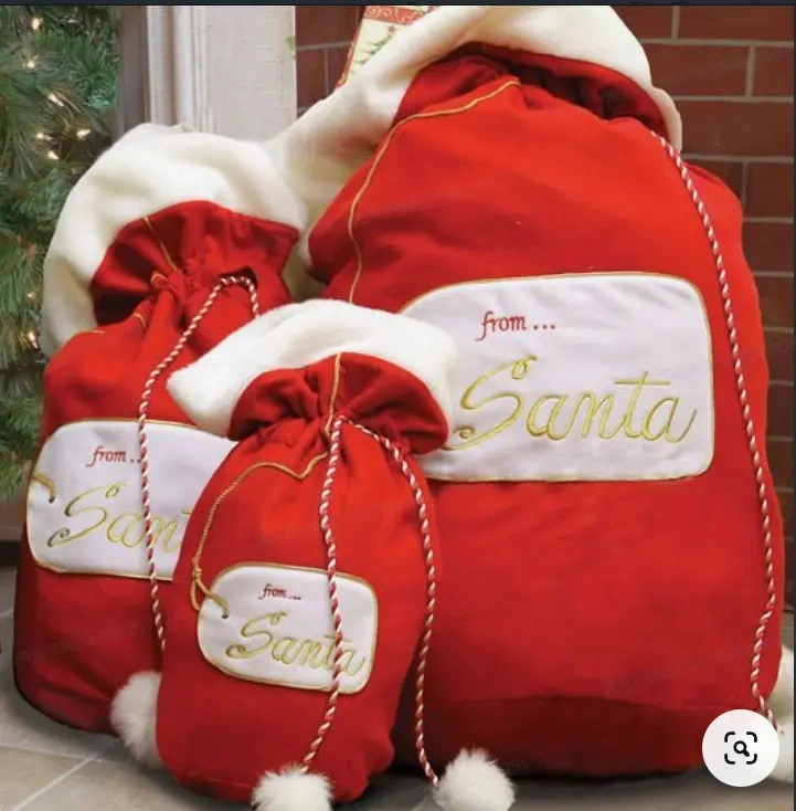 Custom Canvas Sacks Velvetpom Santa Sack Luxury Red Large Plush Drawstring Gift Bag Sublimation Blank Christmas Sack