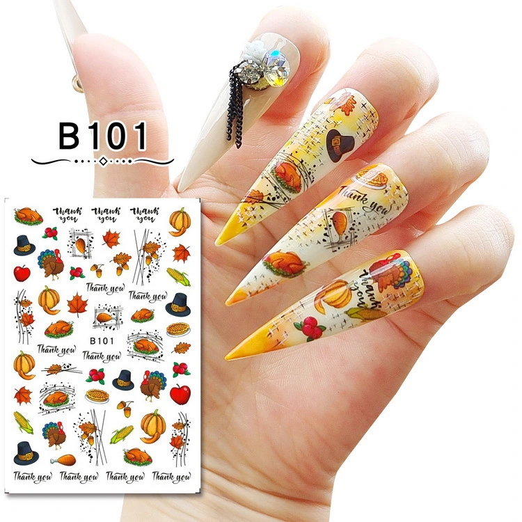 2023 Fall Thanksgiving Day Mixed Pumpkin Autumn Leaves Turkey Owl Hat Nail Art Stickers