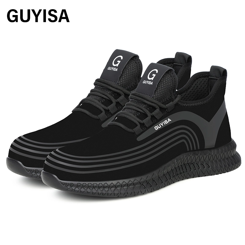 Guyisa 2020 Fashion Black Suede Leather PU Air Cushion Indestructible Shoes for Men Working Safety Shoes Steel Toe