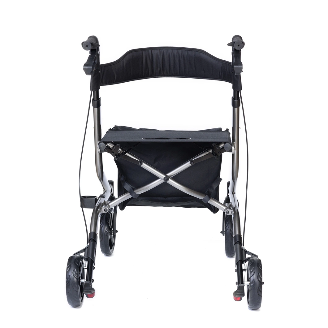 China Good Quality Folding Backrest Aluminum Transport Chair PVC Hand Brake Rollator