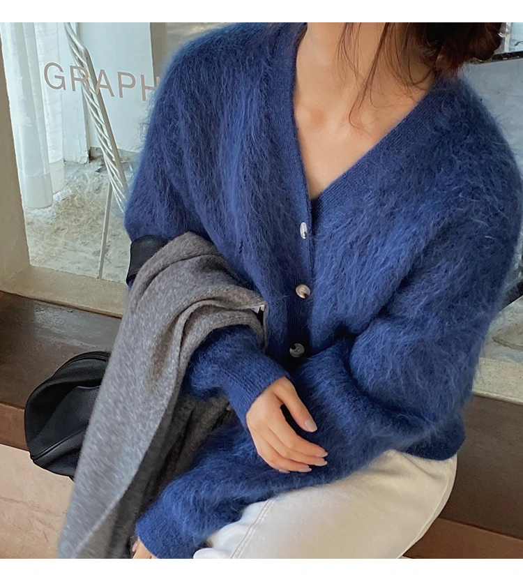 Custom Solid V-Neck Cashmere Knit Coat Women Sweaters Cardigan