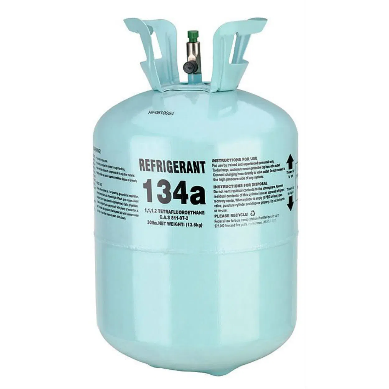 99,93% Pureté 13,6 kg/30 lb Cylindre jetable Réfrigération Gaz réfrigérant 134A R134A