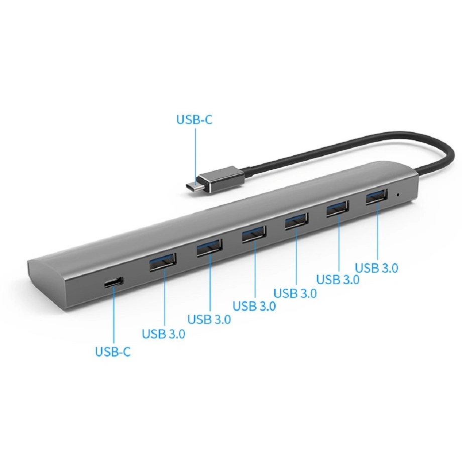 Concentrateur USB-C en aluminium à 3.0 7 ports USB de type C a Adaptateur secteur