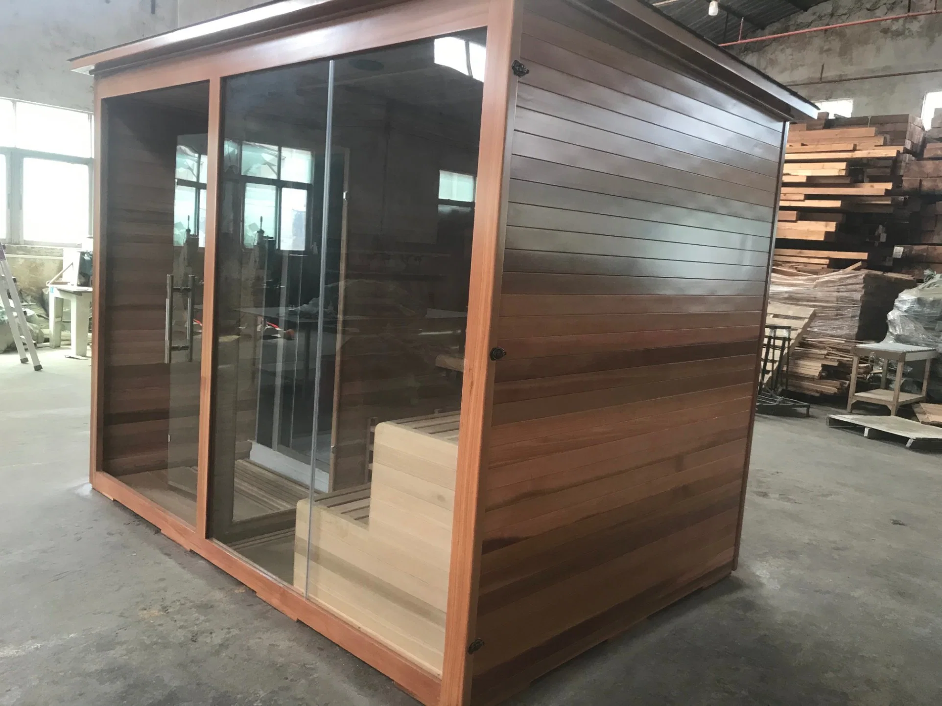 High End Custom-Made Cedar Sauna Room with Painting