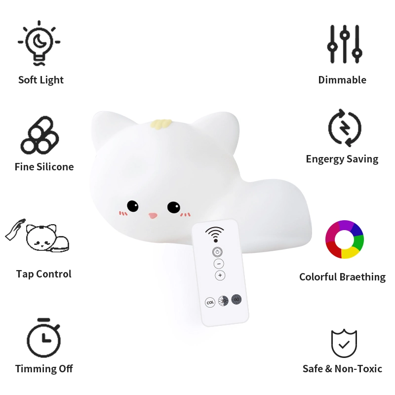 OEM Birthday Gift Smart Sensor Cat Silicone Night Light with RC