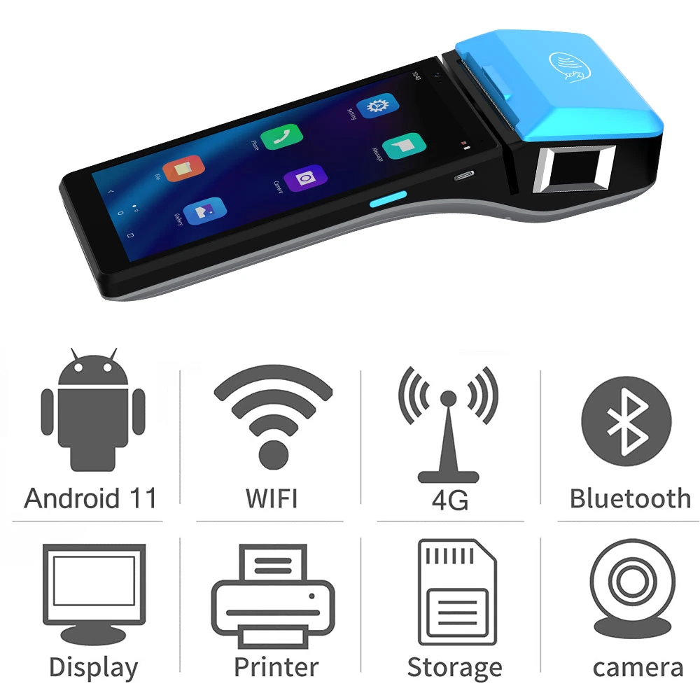 Hcctg Touchscreen Android 11 POS-Terminal mit SIM-Karte Drucker 58mm (Z500)