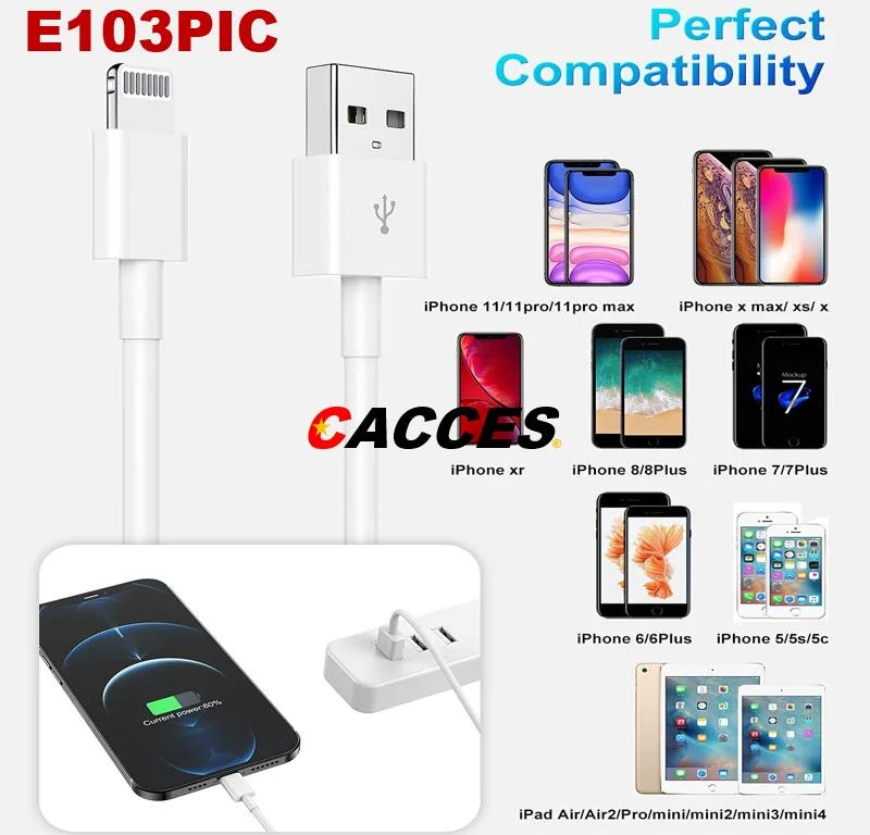 Carregamento Iphon Lightening chumbo, 1 Pack 3.3 metros de cabo de carregamento rápido de TPE compatível com Universal W/ Produtos Apple Lightening Micro USB Tipo C cabo de dados de carregamento rápido