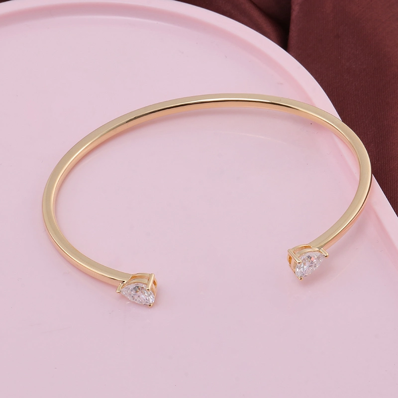 La moda de joyería de oro Brazalete Moissanite abierto de color amarillo 14k Corte Pera Def Diamond Bracelet Bangle del manguito de Oro de la mujer