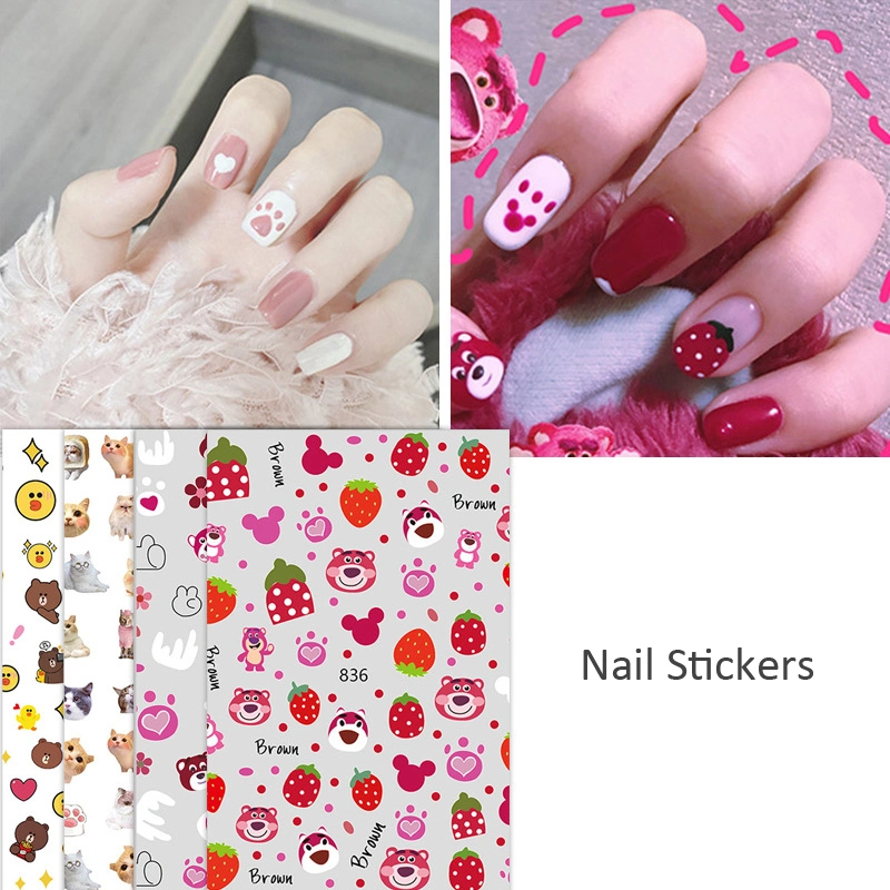 3D Adhesive Nail Art Decals for Children Dog Cat Duck Bear Strawberry Cartoon Pet Nail Art Stickers for Kid