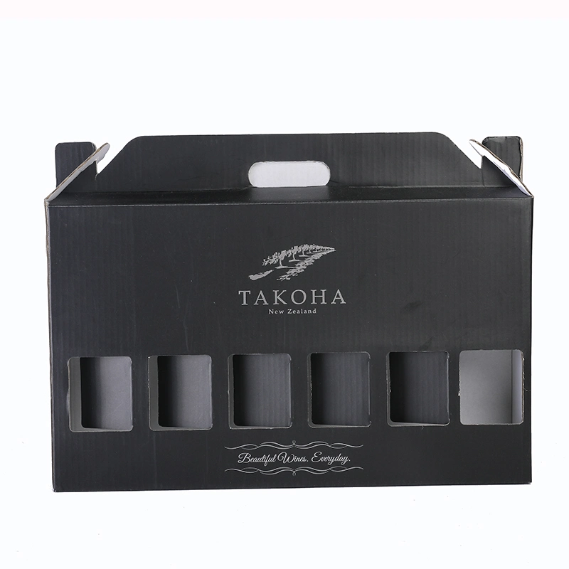 Black Wine Corrugated Box for 6 Bottle Packing