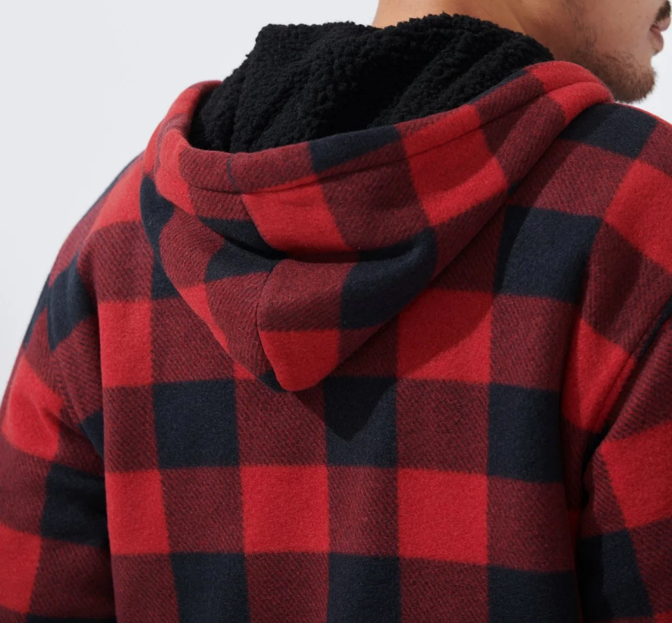 Customized Wholesale/Supplier Winter Autumn Men Outdoor Warm Hot Styles Plaid OEM ODM Windproof Hooded Fur Sherpa Lined Clothing Wear Jacket