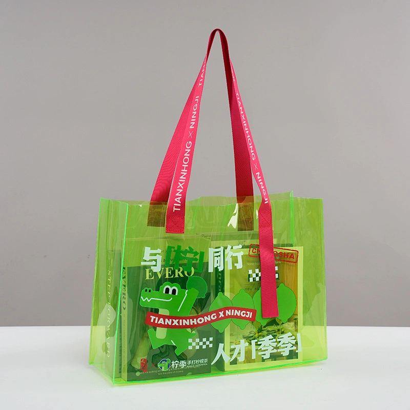 Women Fashion Shopping Handbag Green Laser Gift Bag Reusable Holographic Tote Bags with Custom Printed Logo's Handle