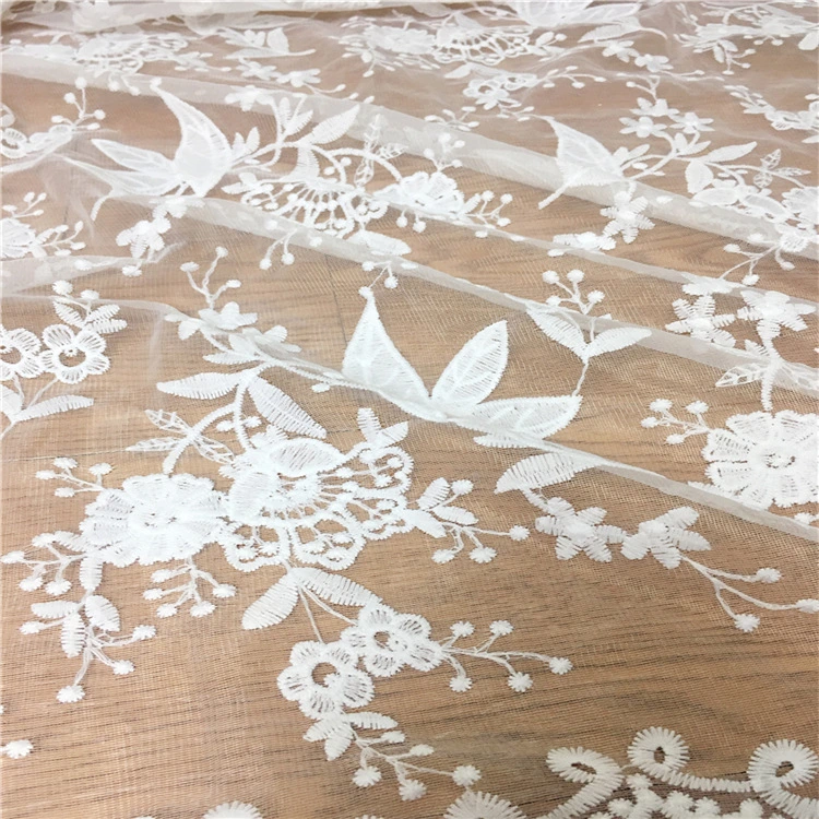 K1071 Hot Selling Milk Silk DIY Mesh Embroidered European Home Lace Fabric Clothing