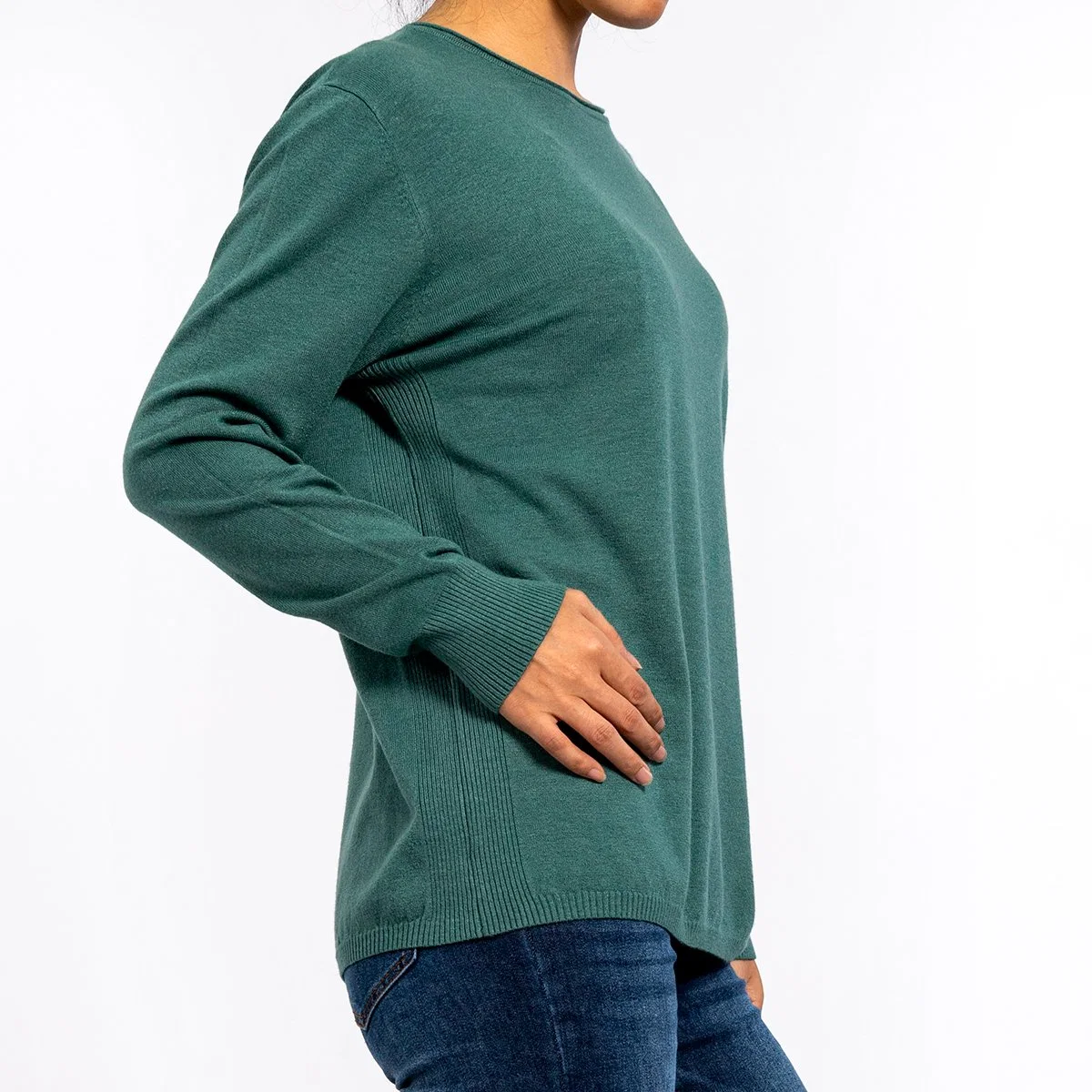 Women's Round Neck Basic Bottoming Dyeing Long Sleeve Pullover Green Knit Sweater