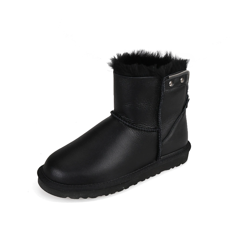 2023 Flat Sole Double Face Sheepskin Back Zipper Ladies Winter Half Boots