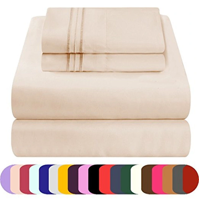 China Supplier Brushed Fabric Home Hotel Hospital Bed Microfiber Sheets Set with Embroidery