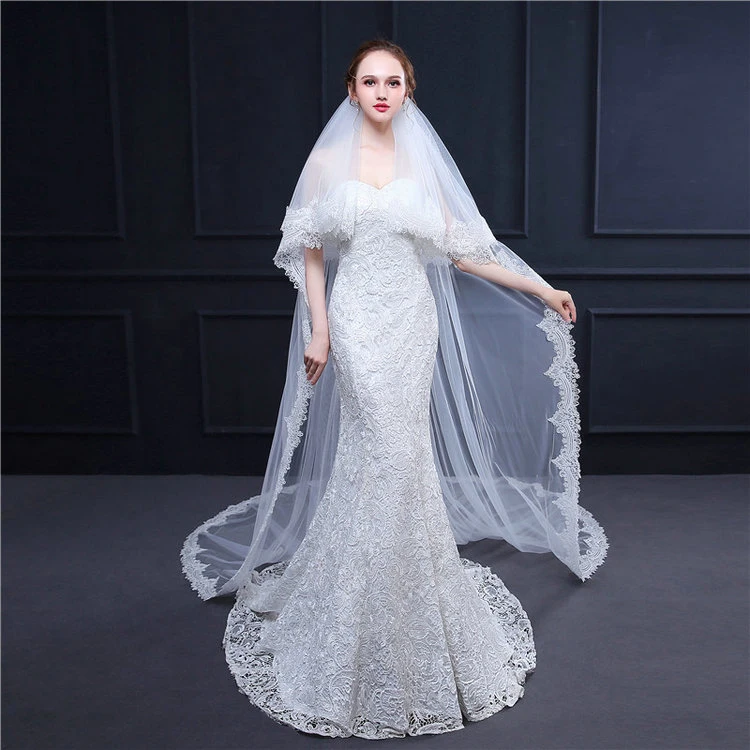 New Bridal Veil Double-Layer Hair Comb Exquisite Lace Trailing Long Veil Wedding Dress Wedding Accessory