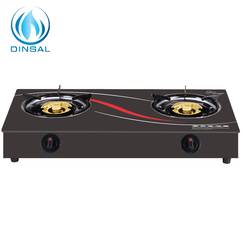 Glass Top 2 Burner Brass Burner Gas Stove (DS-GSG212)