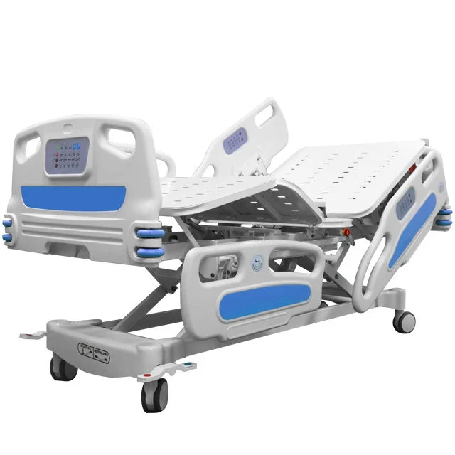 Metal Clinic Hospital Furniture ABS Side Rail Electric Control Folding Patient Medical Bed with Wheels