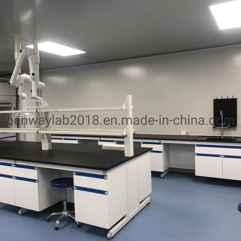 C pintados da estrutura a estrutura de aço com armário de MDF da bancada do laboratório