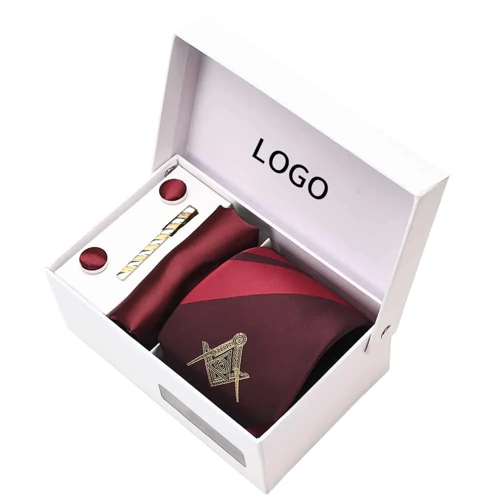 Custom Premium Masonic Gift Package Set - Polyester Necktie, Pocket Square, Cufflinks, and Lavalier