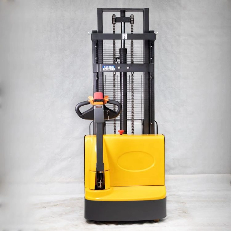 1t 1.5t 2t Mini Self Loading Portable Walk-Behind/Stand-up Hand Walking Pallet Stacker Full Electric Hydraulic Lifting Stacker Truck Forklift