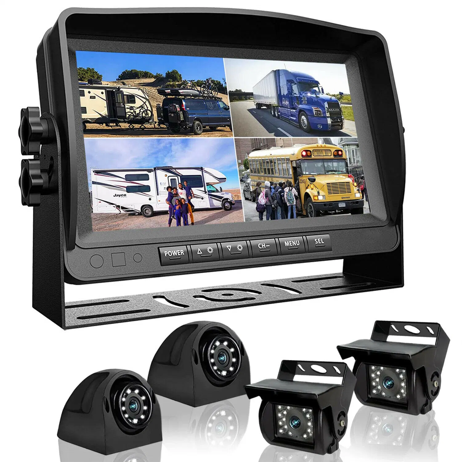 1080P Ahd DVR 7" Quad Monitor 360 View Front Side Rear View Backup Camera System