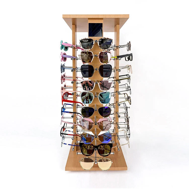 High quality/High cost performance  Custom Rotating Bamboo Wood Sunglasses Eyewear Eyeglass Display Floor Stand Rack for Retail