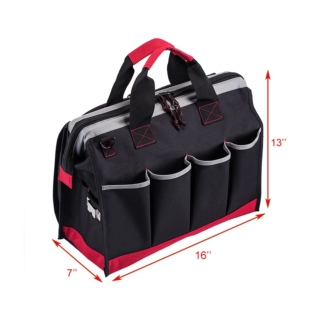 Commerce de gros Heavy Duty outil Deruable large bouche Sac de rangement Sac à outil de l'organiseur avec bandoulière réglable ODM OEM Custom